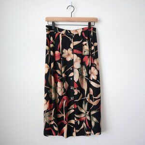 Retro Button Front Floral Midi Skirt | 10P